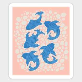 KOI Japanese Fish Garden Pond with Pebbles in Blue White Blush Orange - UnBlink Studio by Jackie Tahara Sticker